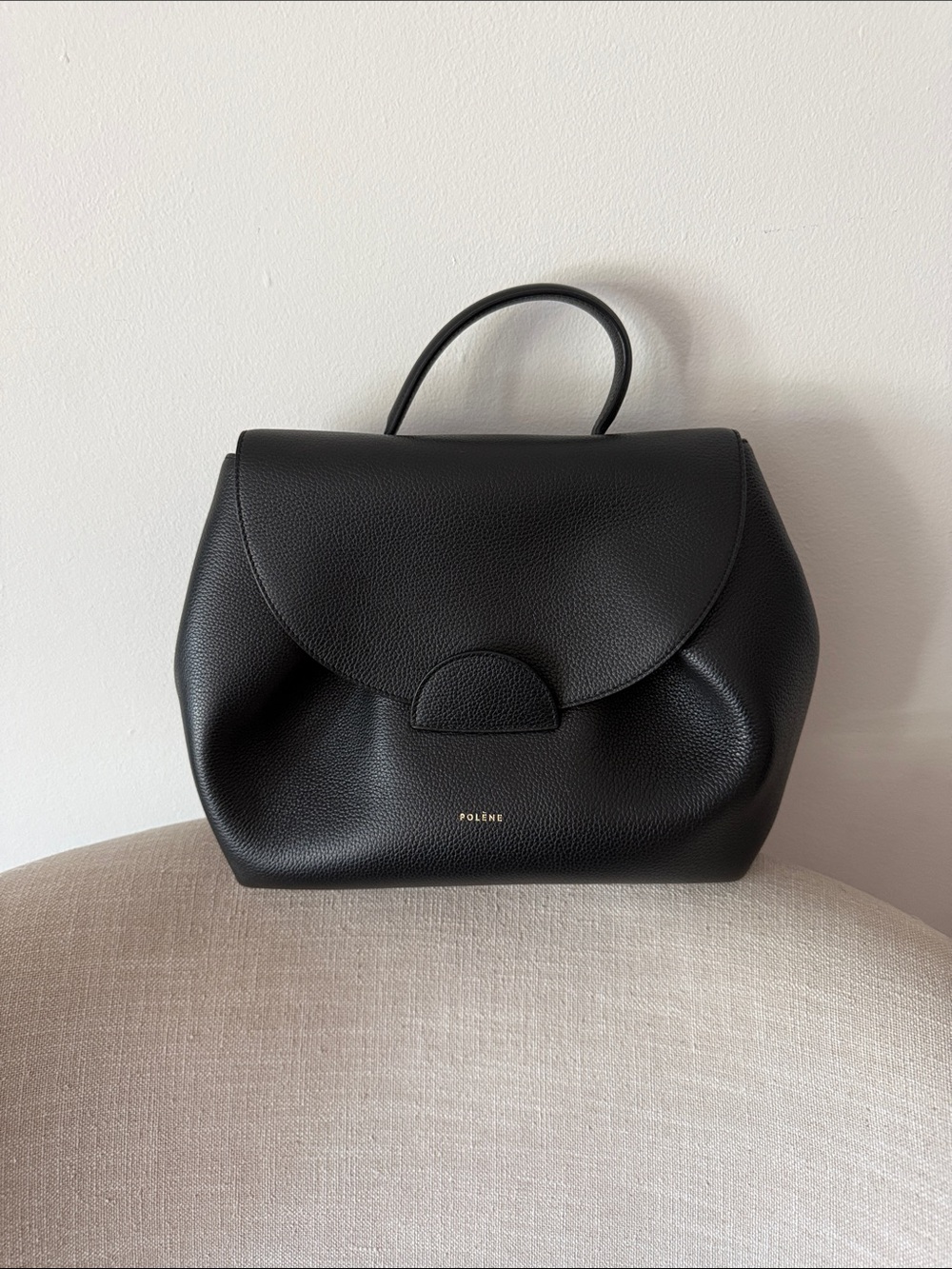 Polene Numero Un Large Black Leather Top Handle Bag